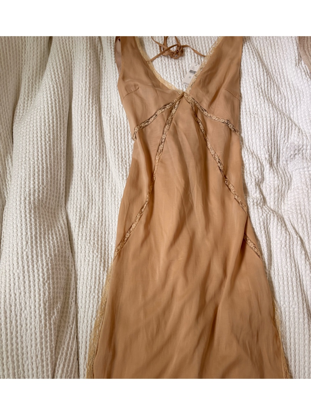 NWT Beige Slip Dress with Lace Trim